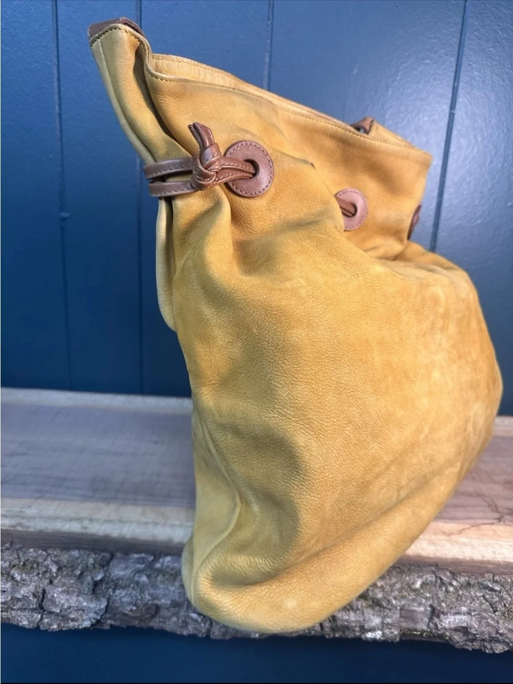 Vintage Gold PFEIL Leather Bucket Tote Bag Germany Large Slouch Hobo